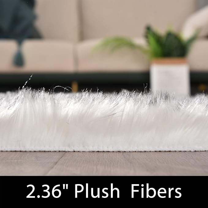 Latepis Area 5x7 Shag Rug White with Grey Tips Washable Fur Rugs Faux Sheepskin Fluffy Rug for Living Room Bedroom Plush Rugs Home Decor Rectangle