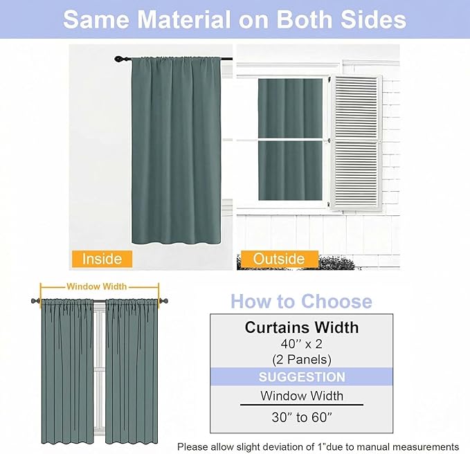 Simplebrand Ava Dark Green Short Blackout Curtains for Bedroom 54 Inches Long 2 Panels Set, Solid Thermal Insulated, Energy Saving Window Treatment Curtains Blackout Drapes, W40 x L54 Inch, Dark Green