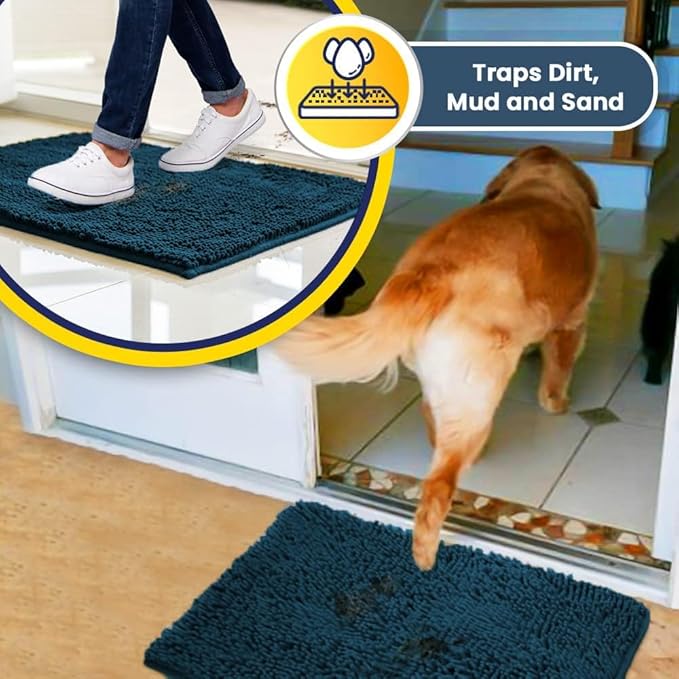 Muddy Mat® | Super Absorbent Door Mat Indoor, Microfiber Quick Dry Chenille Entryway Rug, Non-Slip Front Door Mat, Indoor Mats for Entryway, Machine Washable Pet Rug, Atlantic Blue 59"x35"