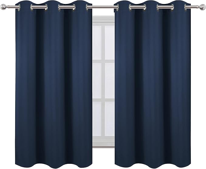 LEMOMO Navy Blue Blackout Curtains 34 x 54 Inch Length/Set of 2 Curtain Panels/Thermal Insulated Room Darkening Blackout Curtains for Bedroom