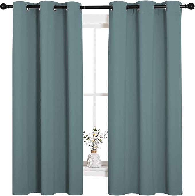 NICETOWN Modern Greyish Blue Blackout Curtains Noise Reducing, Thermal Insulated and Privacy Room Darkening Drape Panels for Boy's Guest Room Door Small Short Window (2 Panels, W42 x L63 -Inch)