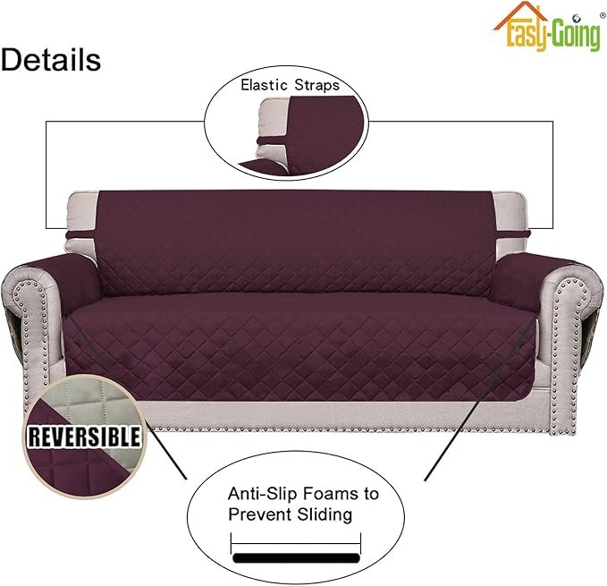 Easy-Going Oversized Chair Sofa Slipcover Reversible Sofa Cover Water Resistant Couch Cover Furniture Protector Cover with Elastic Straps for Pets Dog (Oversized Chair, Wine/Beige)