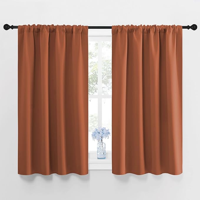 NICETOWN Blackout Curtains and Drapes - Thermal Insulated Solid Rod Pocket Blackout Draperies/Panels (Burnt Orange, 1 Pair, 42 by 45 inches)