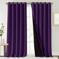 NICETOWN 100% Blackout Curtains with Black Liner Backing, Thermal Insulated Curtains for Living Room, Noise Reducing Drapes, Royal Purple, 70 inches Wide x 108 inches Long Per Panel, Set of 2