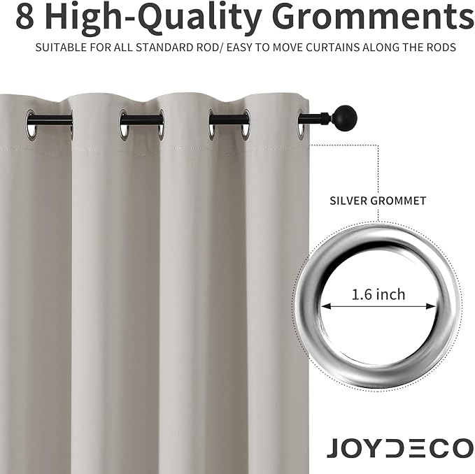 Joydeco Blackout Curtains 72 Inch Length 2 Panels Set, Thermal Insulated Long Curtains& Drapes 2 Burg, Room Darkening Grommet Drapes for Bedroom Living Room Window (Natural, W52 x L72 Inch)