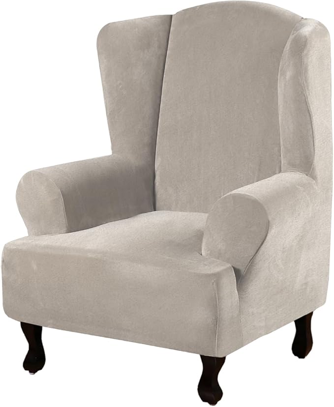 H.VERSAILTEX Wingback Chair Covers Velvet Plush Wing Chair Slipcover 1 Piece High Stretch Wing Back Chair Slipcovers Sofa Cover Furniture Cover with Elastic Bottom, French Oak