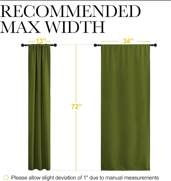 NICETOWN Blackout Christmas Curtains for Living Curtains, Bedroom Draperies with Rod Pocket, Nursery Essential Thermal Insulated Blackout Panels for Small Window (Olive Green, 1 Pair, 34 x 72)