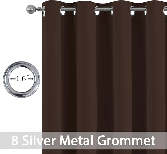 Yakamok 2 Panels Thermal Insulated Grommet Light Blocking Blackout Curtains with 2 Ties for Bedroom/Living Room (52Wx84L, Chocolate Brown)