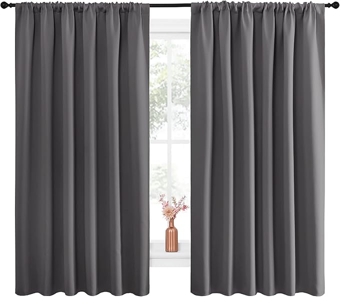 NICETOWN Blackout Curtain Panels for Window - Thermal Insulated Rod Pocket Blackout Drapes/Draperies for Dining Room (2 Panels, W70 x L63 inches, Grey)