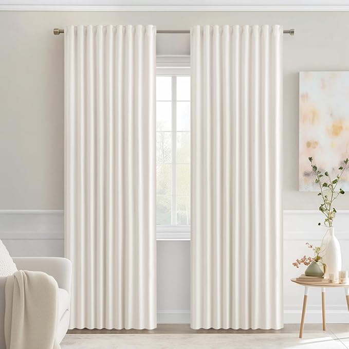 MIULEE Ivory Back Tab Blackout Curtains 84 Inch Length 2 Panels Set for Living Room Bedroom Privacy, Rod Pocket/Pinch Pleat Thermal Insulated Room Darkening Pleated Light Blocking Drapes
