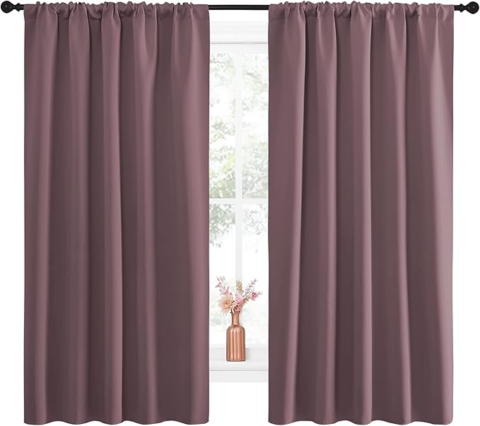 NICETOWN Blackout Curtains for Living Curtains, Room Darkening Curtains & Drapes for Kids Bedroom, Home Decoration Draperies (Dry Rose, 52" x 63", 2 PCs)