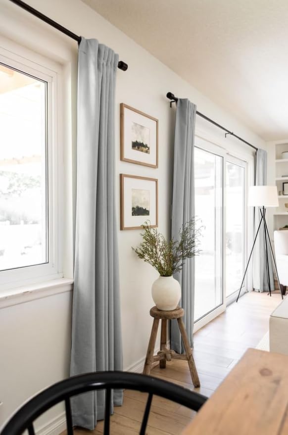 100% Blackout Shield Linen Blackout Curtains for Bedroom 96 Inches Long, Back Tab/Rod Pocket Living Room Drapes, Thermal Insulated Blackout Curtains 2 Panels Set, 50" W x 96" L, Ash Grey