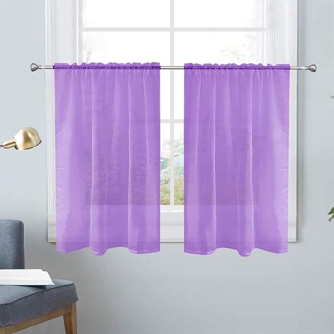 SpaceDresser Basic Rod Pocket Sheer Voile Window Curtain Panels Lavender 1 Pair 2 Panels 26 Width 30 Inch Long for Kitchen Bedroom Children Living Room Yard（Lavender，26Wx 30L）