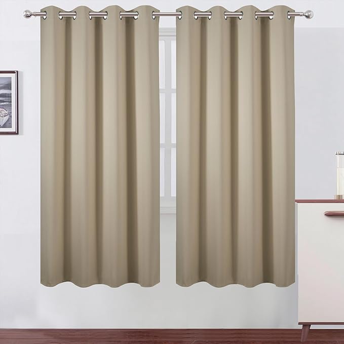 LEMOMO Blackout Curtains 66 x 72 Inch Long Beige Curtains Set of 2 Panels Room Darkening Curtains for Bedroom and Living Room