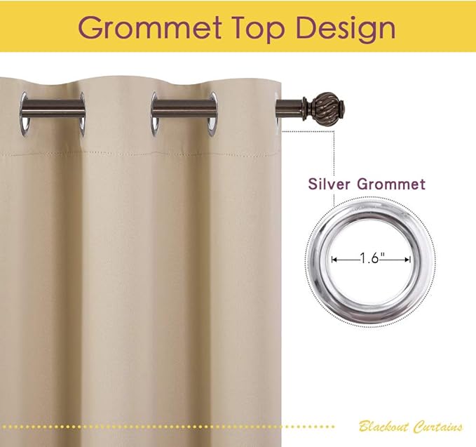 NICETOWN Bedroom Blackout Curtains and Drapes, Biscotti Beige, Set of 2, 34 by 40, Window Treatment Thermal Insulated Solid Grommet Blackout Draperies for Kitchen/Cafe