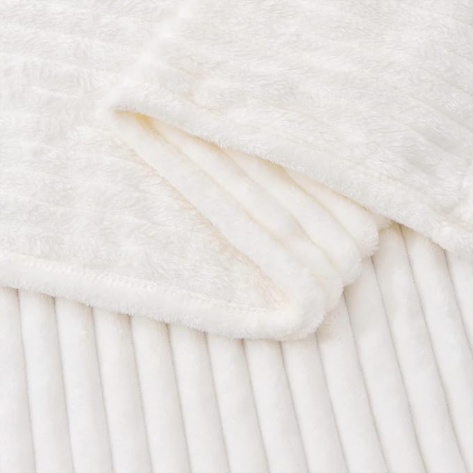 BEDELITE Fleece Blanket Queen Size – 3D Ribbed Jacquard Soft and Warm Decorative Fuzzy Blankets – Cozy, Fluffy, Plush Lightweight Throw Blankets for Couch, Bed, Sofa(Off White, 90x90 inches)