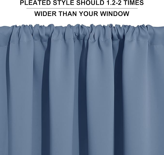 RYB HOME Blackout French Door Window Curtain Covering, Rod Pocket Thermal Insulated Privacy Non See Through Drapes for Bathroom Window, Width 29 by Length 45, Stone Blue, 2 Panels