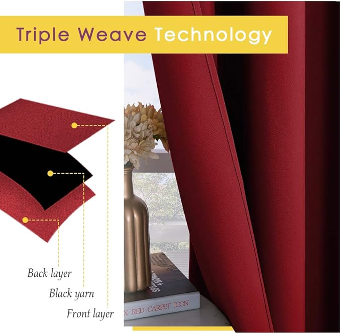 NICETOWN Christmas Burgundy Bedroom Curtains Blackout Draperies, Home Decorations Thermal Insulated Solid Grommet Top Blackout Drapes for Cafe (One Pair, 70 x 72-inch)