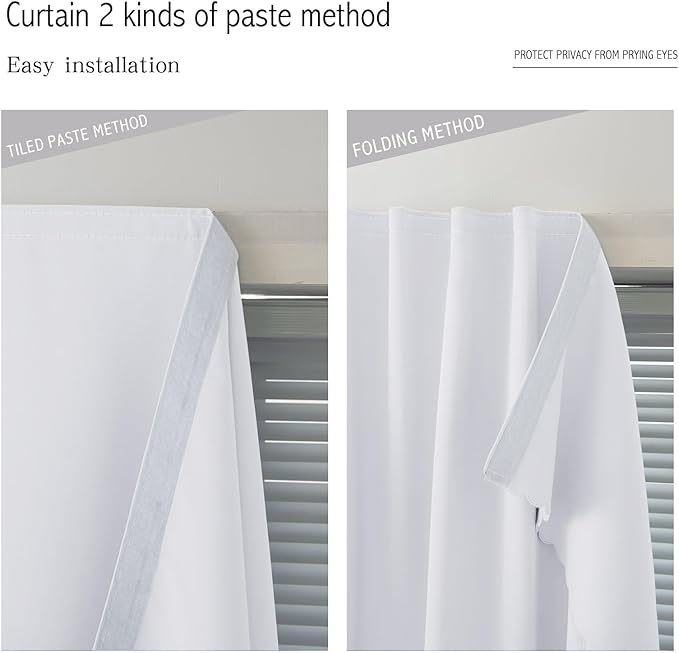 self Adhesive Curtains Portable Blackout Curtain Simple and Easy to Install Bedroom Window Thermal Lnsulated Kitchen Room Darkening Black Small Drapes, 35" W X 71" L, White, 1 Panel