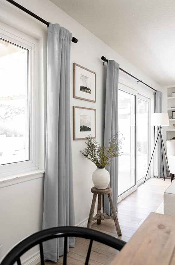 100% Blackout Shield Linen Blackout Curtains for Bedroom 96 Inches Long, Back Tab/Rod Pocket Living Room Drapes, Thermal Insulated Blackout Curtains 2 Panels Set, 50" W x 96" L, Grey
