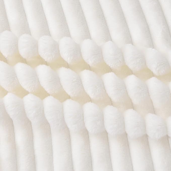 BEDELITE Fleece Blanket Queen Size – 3D Ribbed Jacquard Soft and Warm Decorative Fuzzy Blankets – Cozy, Fluffy, Plush Lightweight Throw Blankets for Couch, Bed, Sofa(Off White, 90x90 inches)