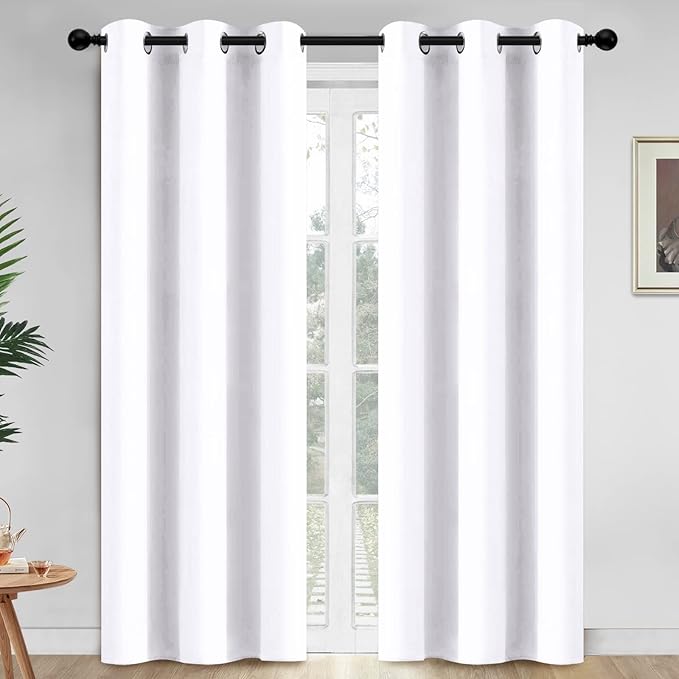 Yakamok Blackout Curtains Room Darkening Thermal Insulated Window Panels,Solid Grommet Top Drapes for Bedroom/Living Room(42Wx84L, Pure White, 2 Panels)