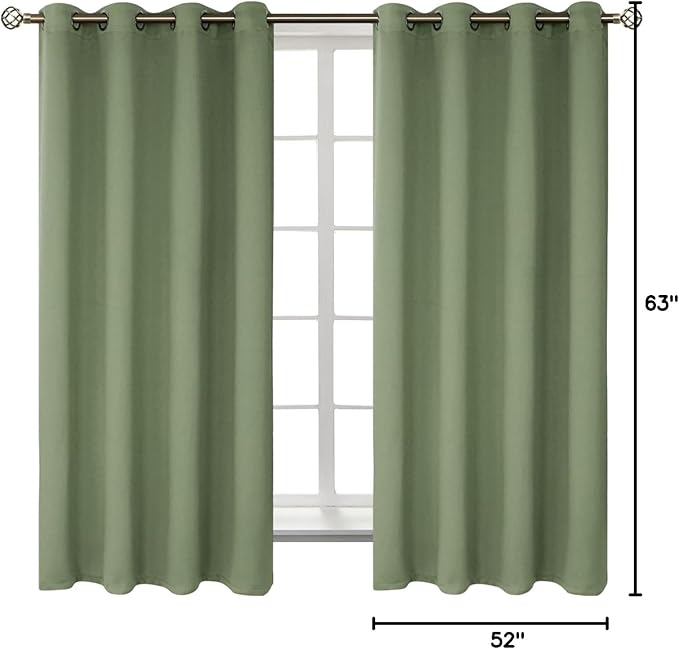 BGment Room Darkening Curtains 63 Inches Long - Grommet Thermal Insulated Drapes Window Treatment Curtains for Bedroom, 2 Panels, 52 x 63 Inch, Grass Green