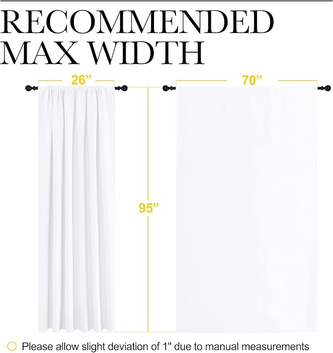 NICETOWN White Bedroom Curtain Panels - Multi-Function Noise Reducing Performance Window Treatment Thermal Insulated Rod Pocket Room Darkening Drapes for Nursery (2 Panels, 70 in x 95 in (W x L))