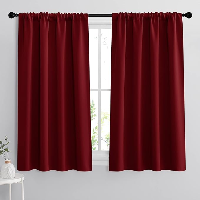 RYB HOME 54 inch Blackout Curtains for Living Room, Rod Pocket Thermal Insulated Small Window Drapes Room Darkening Shades for Bedroom Studio Dorm, W 42 x L 54 inch, Set of 2 Panels, Burgundy Red