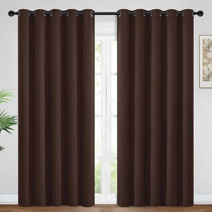 Yakamok Blackout Curtains for Bedroom 2 Panels Set 84 Inch Length Thermal Insulated Room Darkening Dark Black Out Drapery Grommet Window Treatments Drapes for Living Room, 70x84, Chocolate Brown