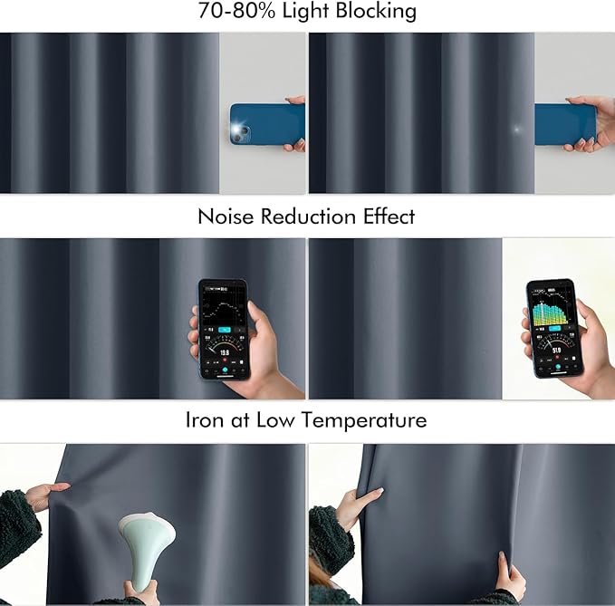 MIULEE Stone Blue Back Tab Blackout Curtains 108 Inch Long 2 Panels Set for Bedroom, Rod Pocket/Pinch Pleat Extra Long Thermal Insulated Living Room Darkening Pleated Light Blocking Drapes