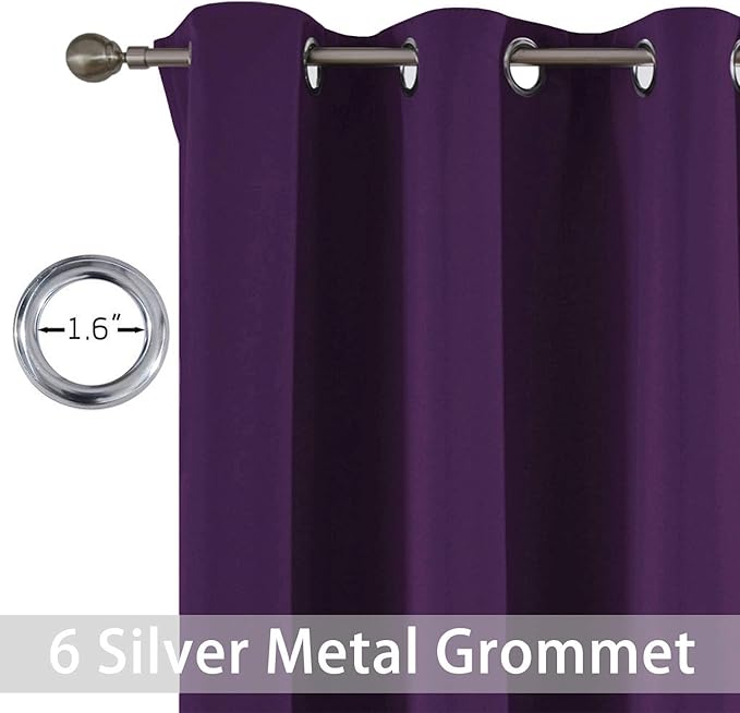 Yakamok Purple Blackout Curtains for Bedroom,Thermal Insulated Blackout Grommet Top Drapes Short Curtains for Living Room,38x36 Inch, 2 Panels