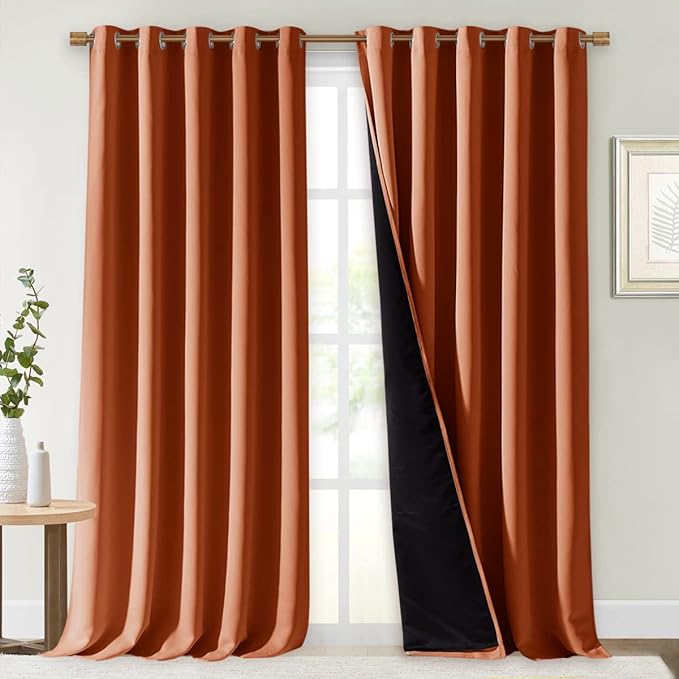 NICETOWN Burnt Orange 100% Blackout Curtains for Windows, Super Heavy-Duty Black Lined Total Darkness Drapes for Bedroom, Privacy Assured Window Treatment for Patio (Pack of 2, 70" W x 108" L)