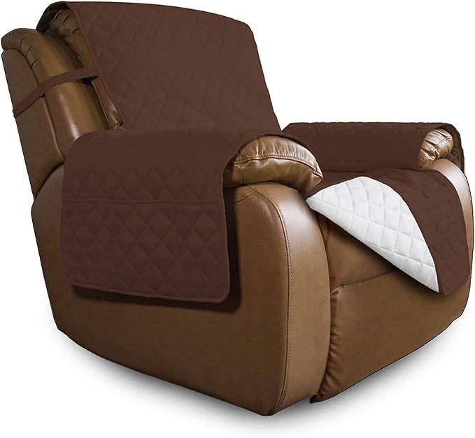 Easy-Going Oversized Recliner Cover Reversible Couch Cover Sofa Cover for Living Room Water Resistant Furniture Protector with Elastic Straps for Pets Dog (Oversized Recliner, Coffee/Ivory)