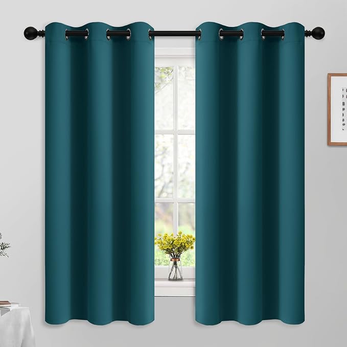 Yakamok Blackout Curtains for Bedroom 2 Panels Set 63 Inch Length Thermal Insulated Room Darkening Dark Black Out Drapery Grommet Window Treatments Drapes for Living Room,42x63, Dark Teal