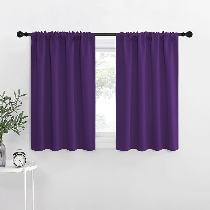 NICETOWN RV Blackout Curtains for Camper Windows, Royal Purple, 34" x 30", Set of 2, Kitchen Curtains, Short Blackout Drapes, Thermal Insulated Rod Pocket Window Treatment Draperies for Nursery