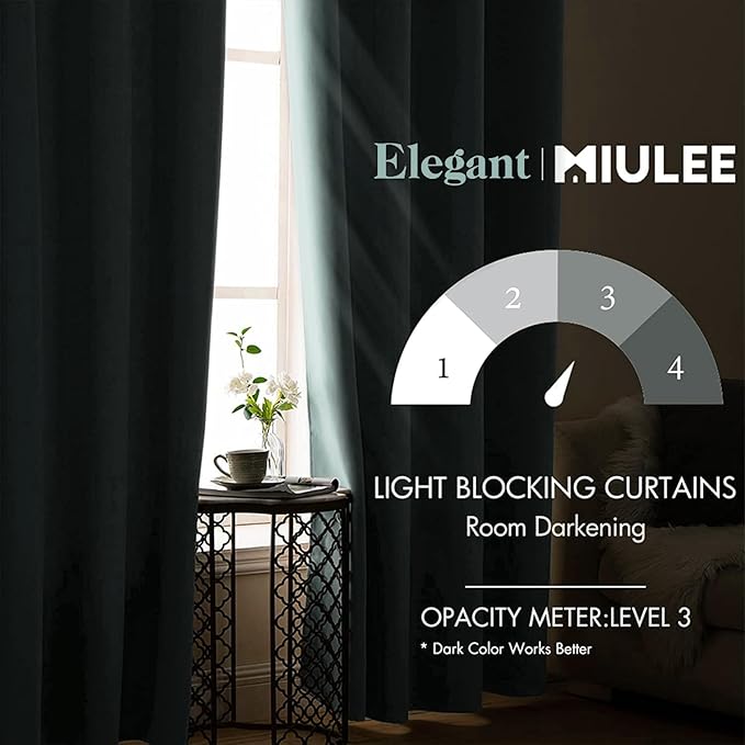 MIULEE Blackout Room Darkening Curtains Thermal Insulated Drapes Solid Window Treatment Set Grommet Top Light Blocking Curtain for Living Room/Bedroom 2 Panels 52 x 84 inch Length Aqua