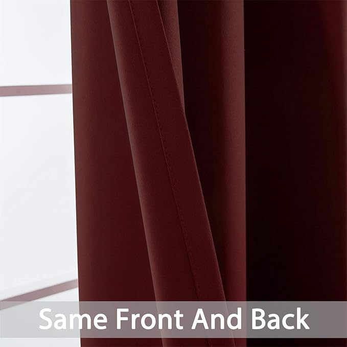 Yakamok Blackout Curtains for Bedroom, Thermal Insulated Blackout Window Curtains with Grommet Top for Living Room- Burgundy Red- 52W x 84L -2 Panels