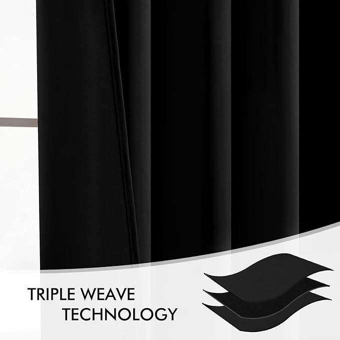 MIULEE Back Tab Blackout Curtains 120 Inch Long 2 Panels Set for Living Room Bedroom Privacy, Halloween Black Rod Pocket/Pinch Pleated Extra Long Thermal Insulated Room Darkening Light Blocking Drapes