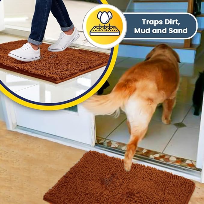 Muddy Mat® | Super Absorbent Door Mat Indoor, Microfiber Quick Dry Chenille Entryway Rug, Non-Slip Front Door Mat, Indoor Mats for Entryway, Machine Washable Pet Rug, Orange 16"x24"