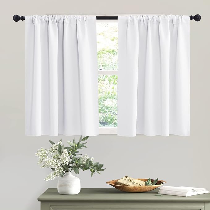 RYB HOME Curtains for Bedroom Living Room 63 inches Long, Thermal Insulated Privacy Rod Pocket Drapes for Nursery Office Home Theater, Width 34 by Length 63, Pure White, 2 Panels