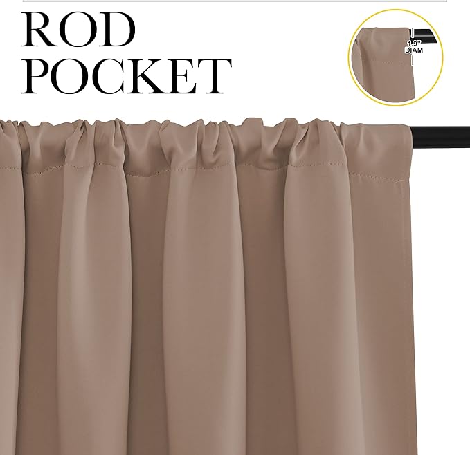 NICETOWN RV Blackout Curtains for Camper Windows, Window Treatment Thermal Insulated Rod Pocket Small Blackout Draperies/Drapes for Bedroom/Kitchen (Cappuccino, Set of 2, 34" Wide by 40" Long)