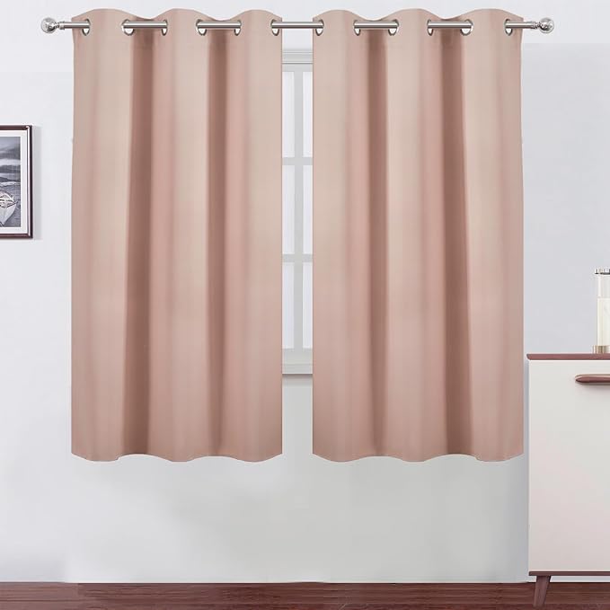 LEMOMO Blackout Curtains 42 x 63 inch/Blush Curtains Set of 2 Panels/Thermal Insulated Room Darkening Bedroom Curtains