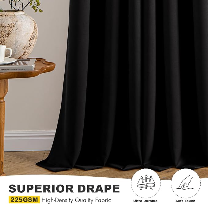 MIULEE Black Blackout Curtains - Bedroom Window Treatment Curtains Thermal Insulated Room Darkening Drapes for Living Room Kitchen Grommet Top Light Blocking Drapery, 40 x 48 Inches Long, 2 Panels