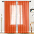 SpaceDresser Sheer Voile Window Treatment Rod Pocket Curtain Panels for Kitchen Bedroom Living Room Drapes Sunlight Filtering Privacy Semi Home Decor Assorted (Burnt Orange, 52 W x 84 L)