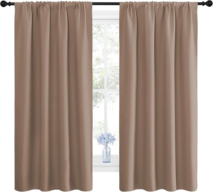 NICETOWN Kids Blackout Curtain Panels - Window Treatment Thermal Insulated Solid Rod Pocket Curtains/Drapes for Bedroom (Set of 2 Panels, 42 by 63 Inch, Cappuccino)