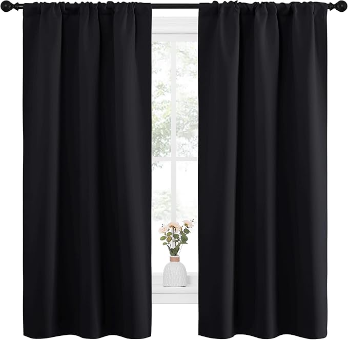 NICETOWN Black Out Curtain Panels for Kitchen - Energy Smart Decoration Thermal Insulating Blackout Drapes/Draperies for Small Window (2 Panels, 34 inches Wide by 63 inches Long)