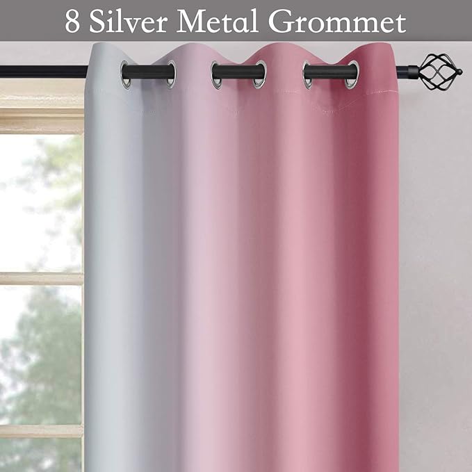 SimpleHome Ombre Room Darkening Curtains for Living Room, Light Blocking Gradient Pink to Greyish White Thermal Insulated Grommet Window Curtains/Drapes for Bedroom, 2 Panels, 52x84 inches Length