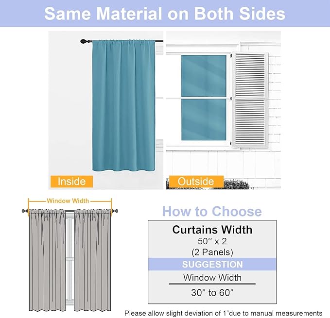 Simplebrand Ava Turquoise Blackout Curtains for Bedroom 84 Inch Length 2 Panels Set, Solid Thermal Insulated Privacy Nursery Window Treatment Curtains Blackout Drapes, W50 x L84 Inch, Turquoise
