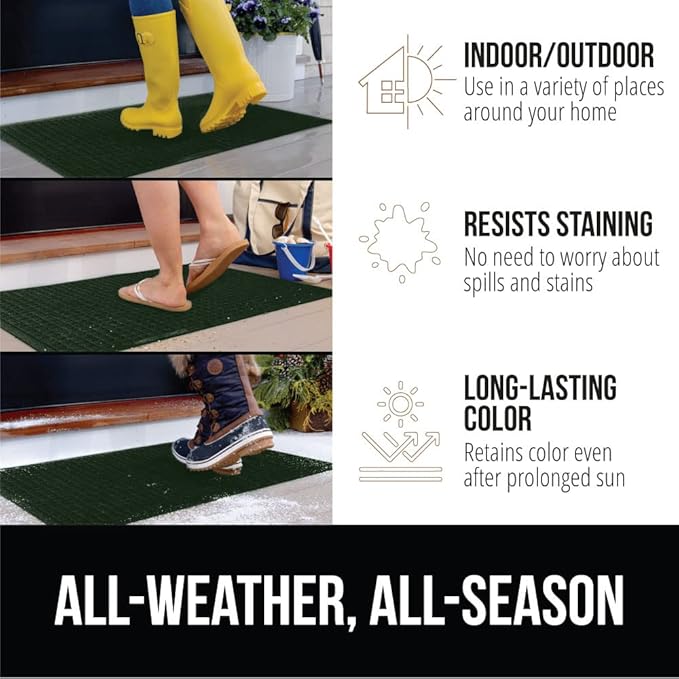 GORILLA GRIP® Ultra Absorbent Front Door Mat Outside Entrance, Traps Dirt and Moisture, HydroABSORB Indoor Outdoor Doormat Holds Up to 1.7 Cups Water, Stain and Fade Resistant Welcome Mat, 29x17 Green